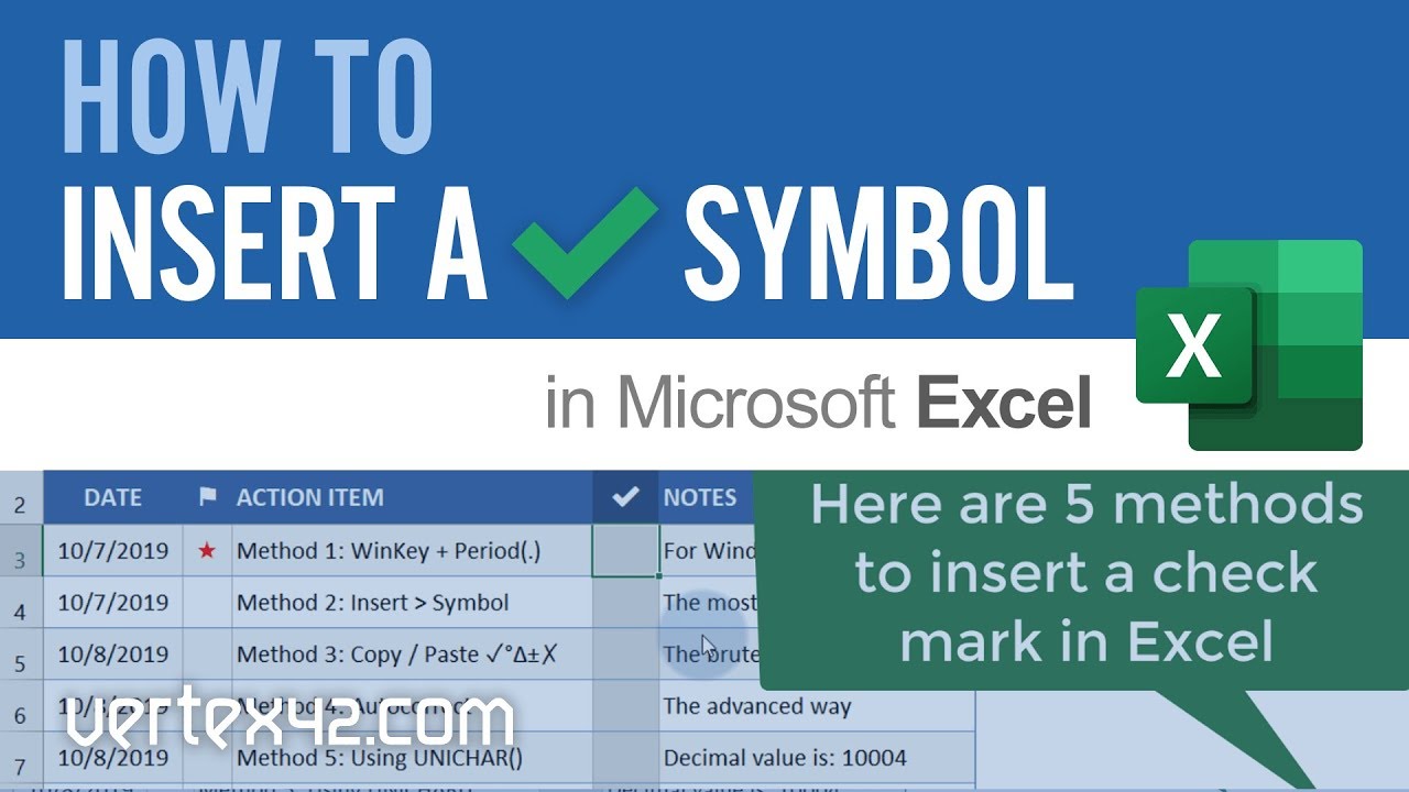 Mark option. Tick Mark in excel.