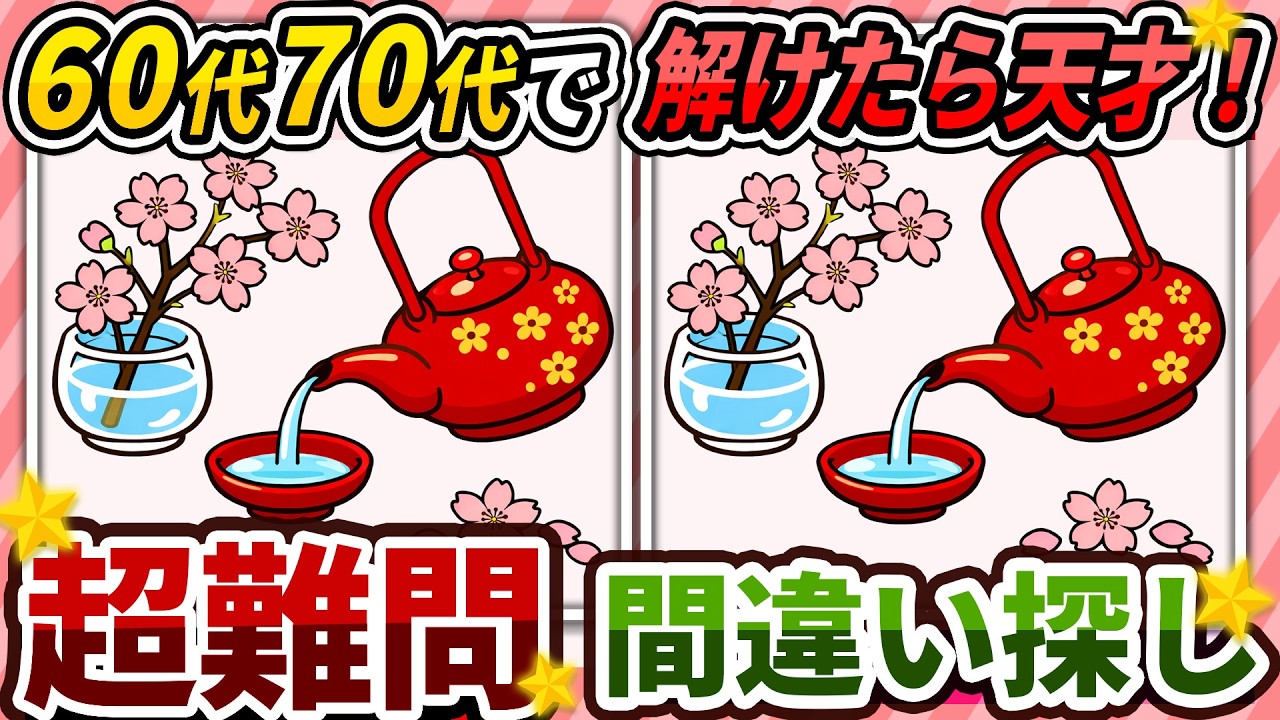 【間違い探しクイズ】⚠️むずかしい花見酒のイラスト編！脳活＆脳トレにおススメ無料ゲーム【アハ体験有り】#542