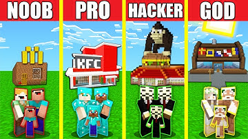Minecraft Battle: FAST FOOD RESTAURANT HOUSE BUILD CHALLENGE NOOB vs PRO vs HACKER vs GOD Animation