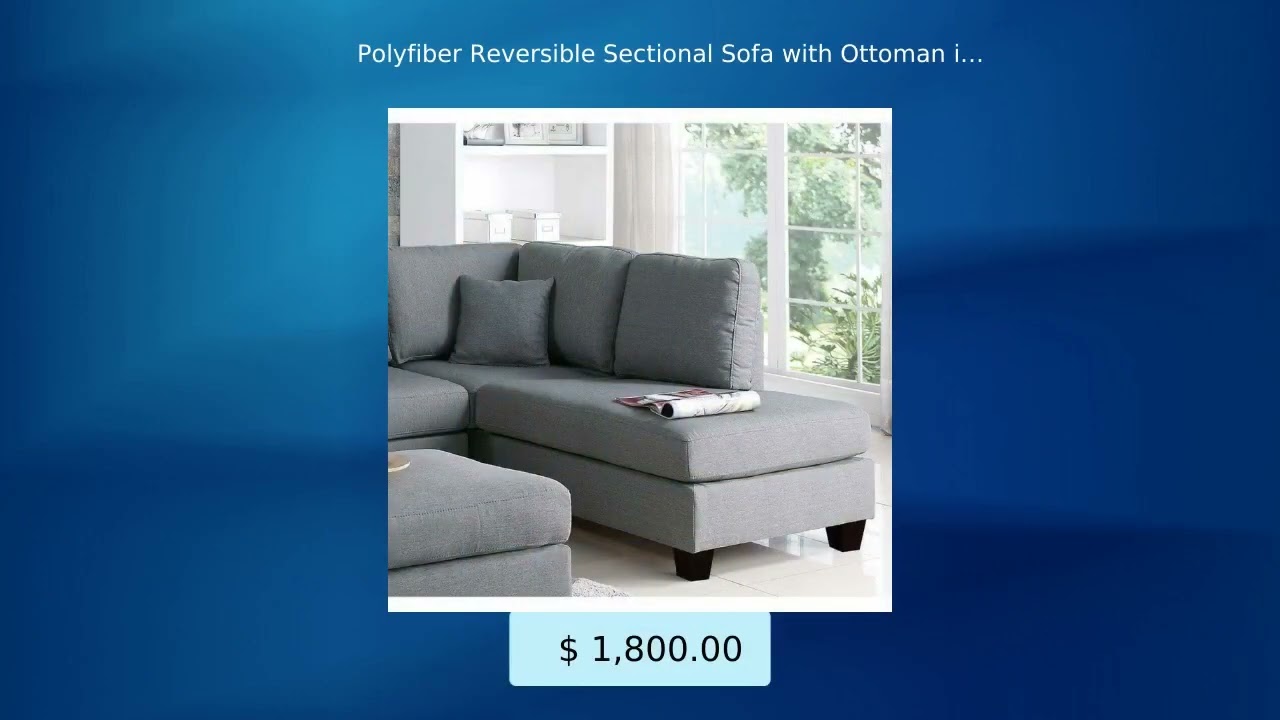 Polyfiber Reversible Sectional Sofa with Ottoman in Grey
