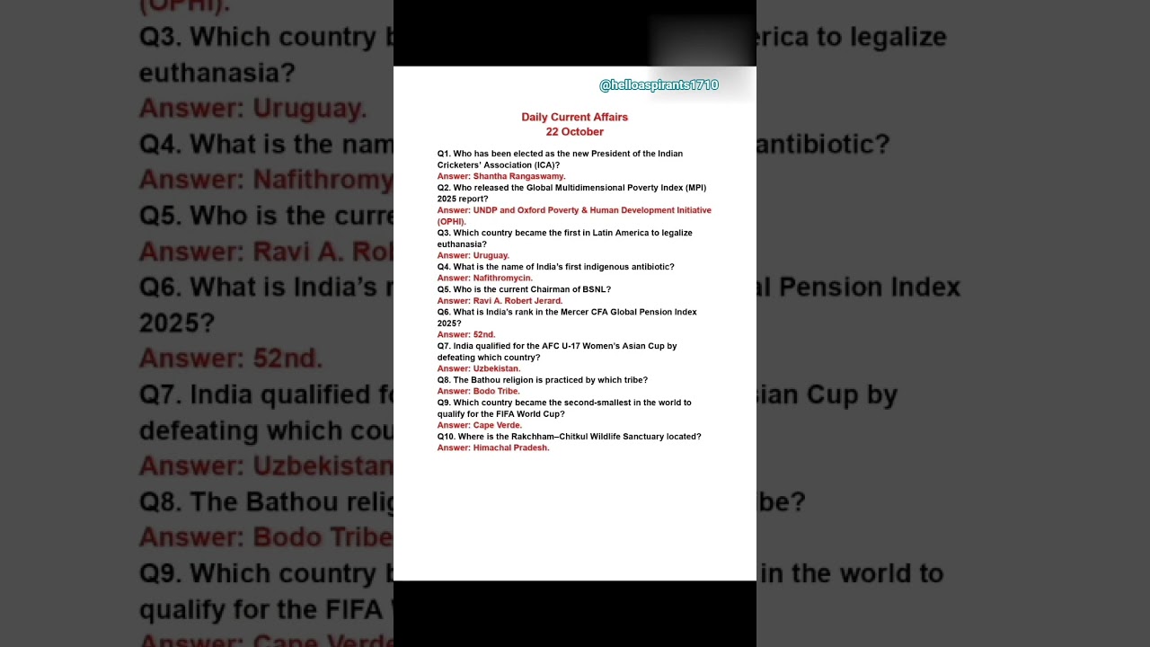 22 October Current affairs 2025