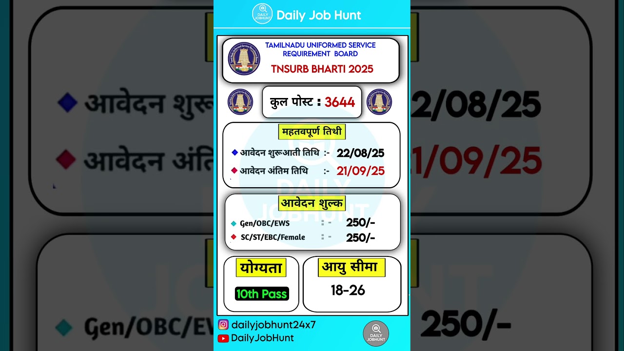 New TNUSRB Recruitment August 2025 | Latest Vacancy 2025 | Daily JobHunt 