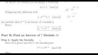 Fermat’s Little Theorem: Proving the Modular Inverse Formula and Finding the Inverse of 7 Modulo 19