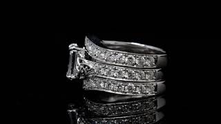 Natural Emerald Cut Celtic Knot Design Pave Diamond Engagement Bridal Set - GIA Certified
