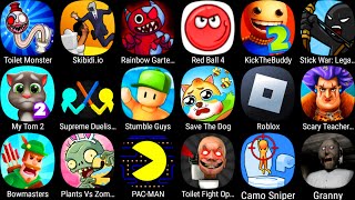 : My Talking Tom,Skibidy.io,Save The Doge,Stumble Guys,Camo Sniper,Granny,Plants Vs Zombies 2,PAC MAN