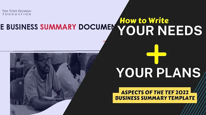 Part 3 TEF Business Plan Summary Document: How To Write YOUR NEEDS and YOUR PLANS.