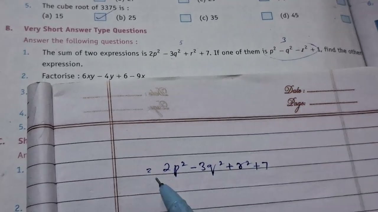 THE SUM OF TWO EXPRESSIONS IS 2 P² - 3 q² S+ R² + 7. IF ONE OF THEM IS P²- Q² -R² + 1. 