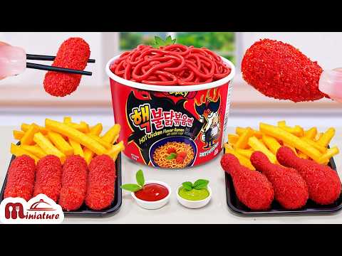Best Korean Food 🍟 How To Make Mini Fried Chicken Thigh With Korean Spicy Noodles & French Fries