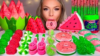 ASMR WATERMELON SHORTBREAD COOKIES, EDIBLE SOUR SLIME, MACARONS, JELLY DONUT, SOUR CANDY MUKBANG 먹방