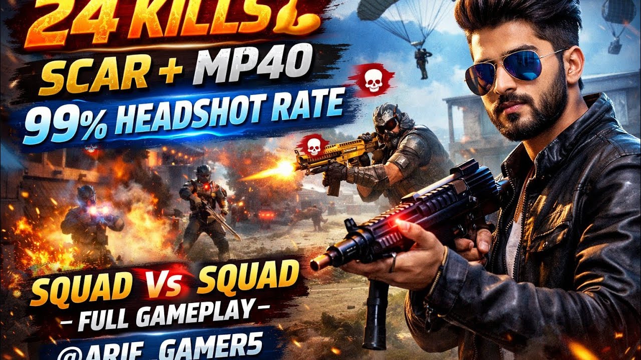 24 kills 💪SCAR+MP40 99% Headshot Rate ⚡  Squad Vs Squad🪂 Full Gameplay  FreeFire   @arif-gamer5