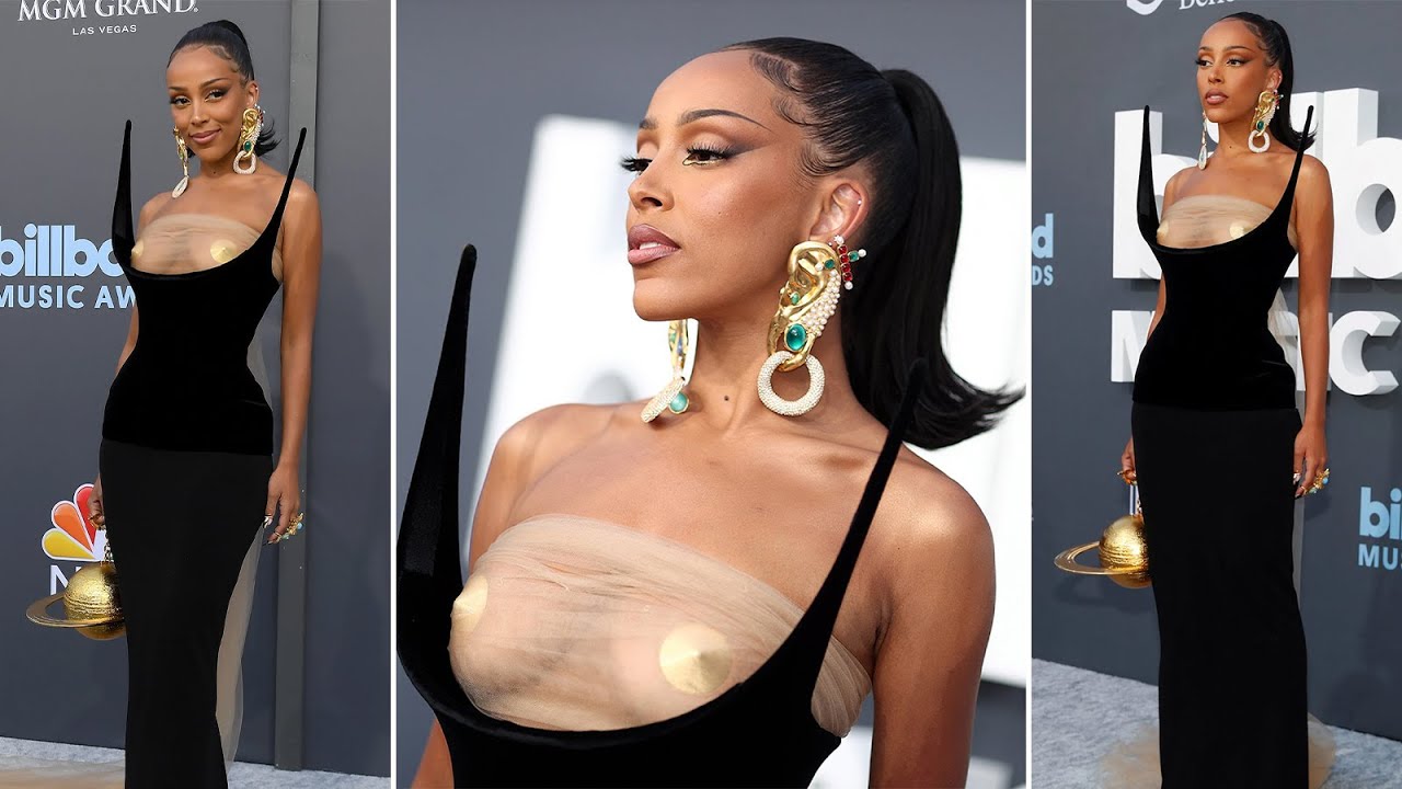 Doja Cat in Topless Gown with golden Nipples