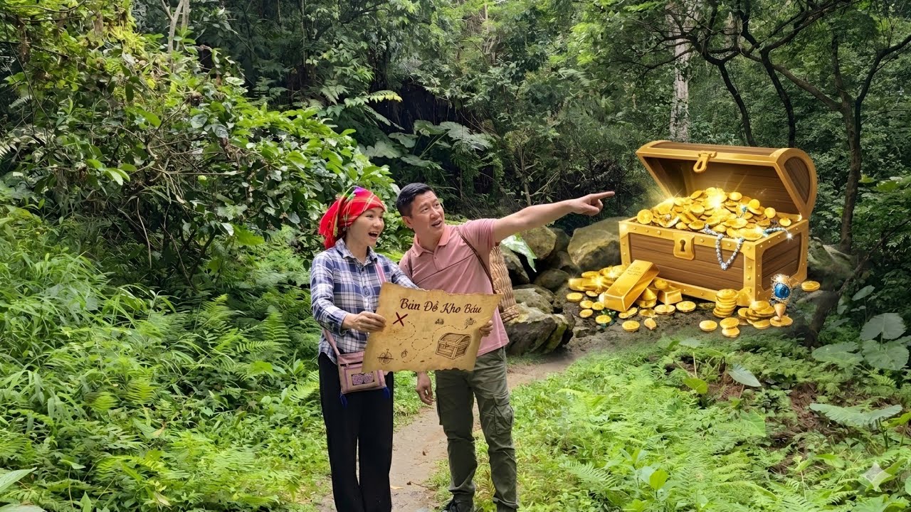 single mother and  police officer enter the forest and find a map to a great treasure