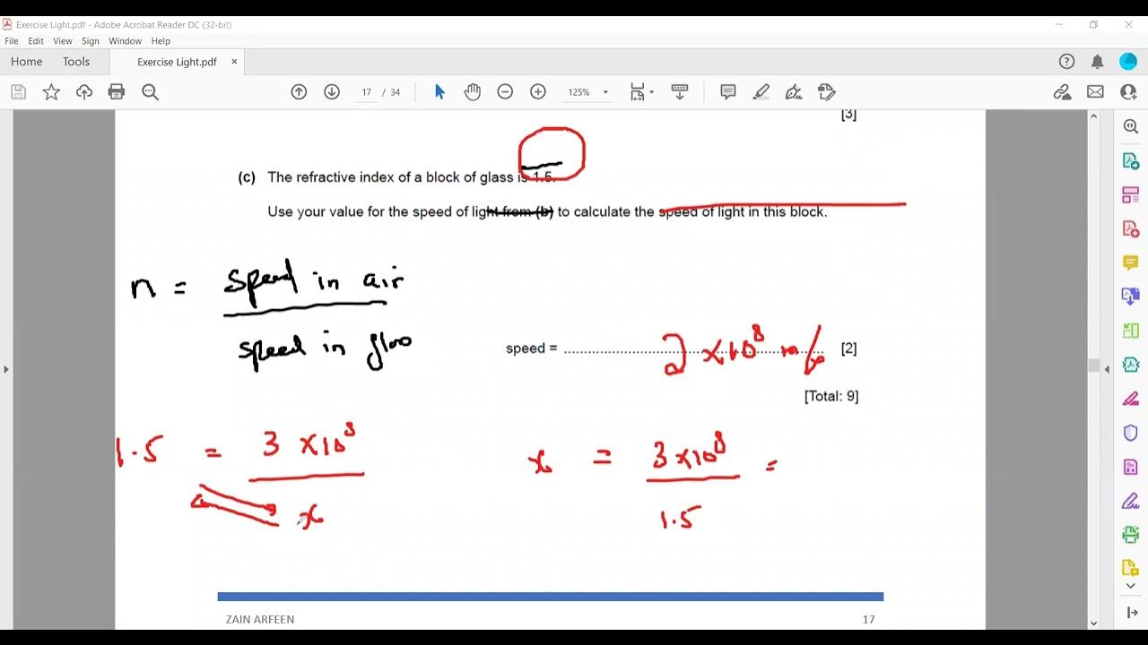 Refractive Index Examples and Questions Cambridge IGCSE O level Physics 0625 0972 5054 Lesson 50