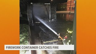 40' fireworks container catches fire in Clive