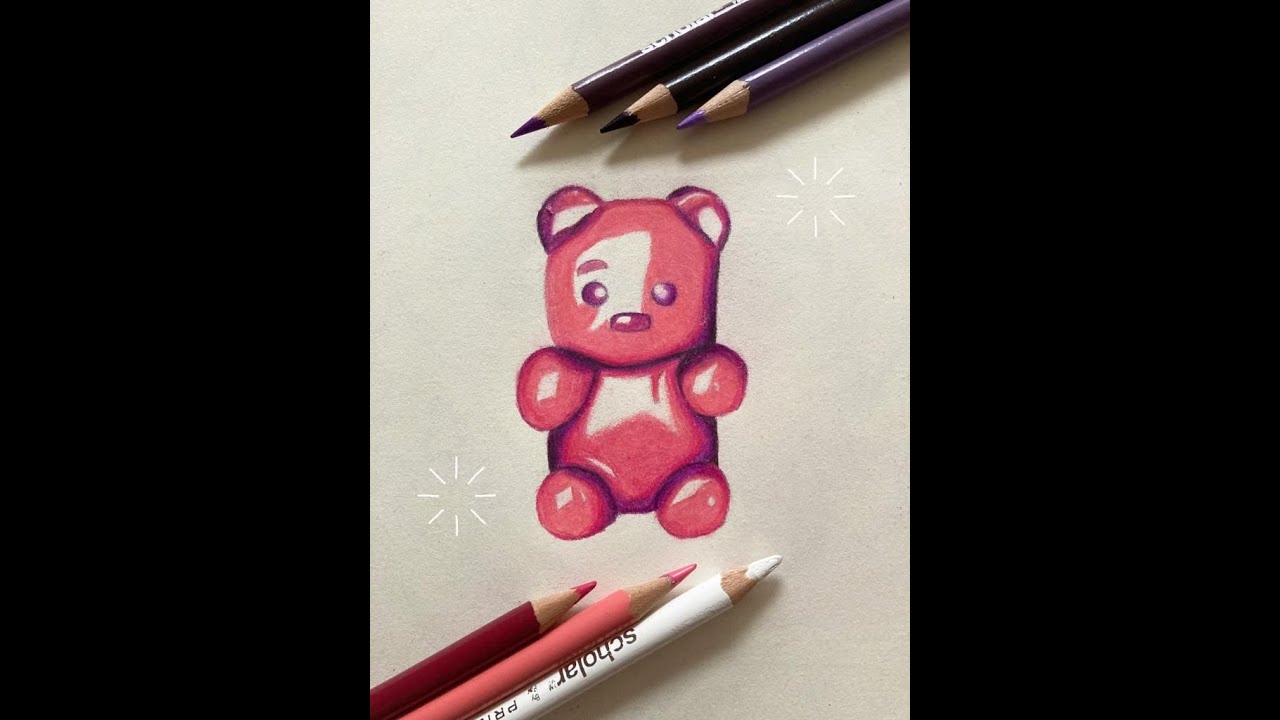 Realistic Gummy Bear Colored Pencil Drawing ️ 💭 Process - YouTube