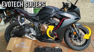 EVOTECH CRASH SLIDERS INSTALL | HONDA CBR650R (ENGINE SLIDERS & SPINDLE)