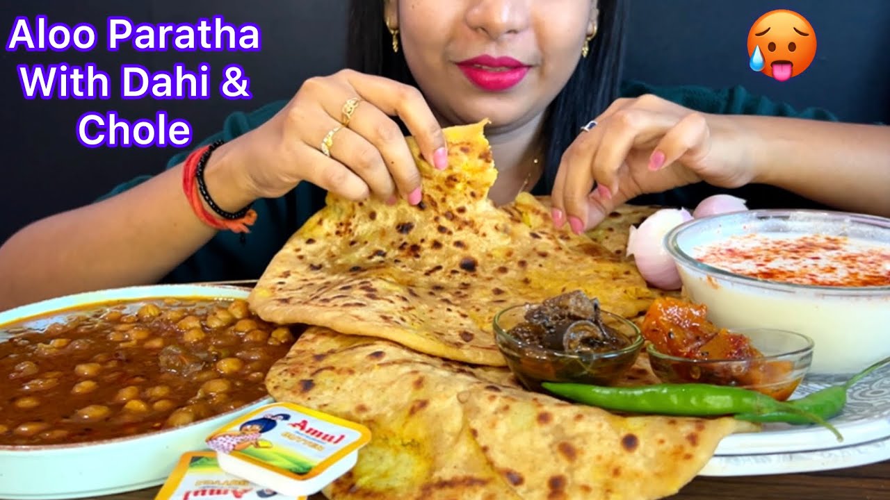 EATING ALOO PARATHA WITH DAHI & CHOLE🔥EATING CHALLENGE | FOOD CHALLENGE | MUKBANG ASMR