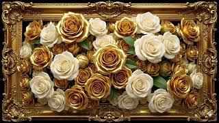 White and Gold Roses in a Golden Frame 🤍🌞 | 4K Frame TV Art | Elegant Wedding TV Wallpaper screenshot 4