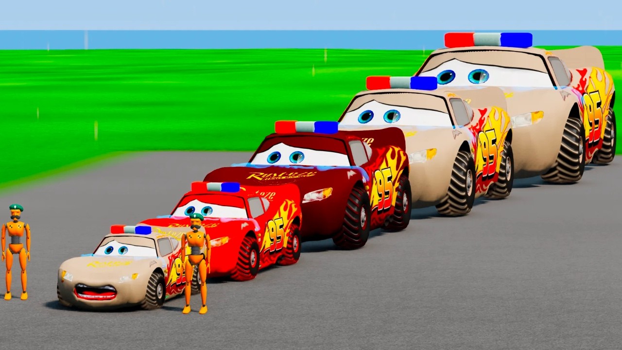Big & Small Long & Tall Lightning Mcqueen With Monster Truck Wheels DOWN OF DEATH l BeamNG.Drive