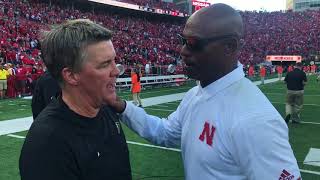 Coach Mike MacIntyre postgame celebration at Nebraska