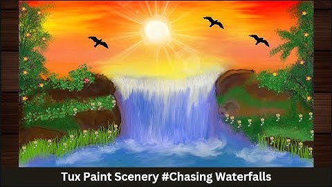 Tux Paint Tricks: Beautiful Waterfall Scenery