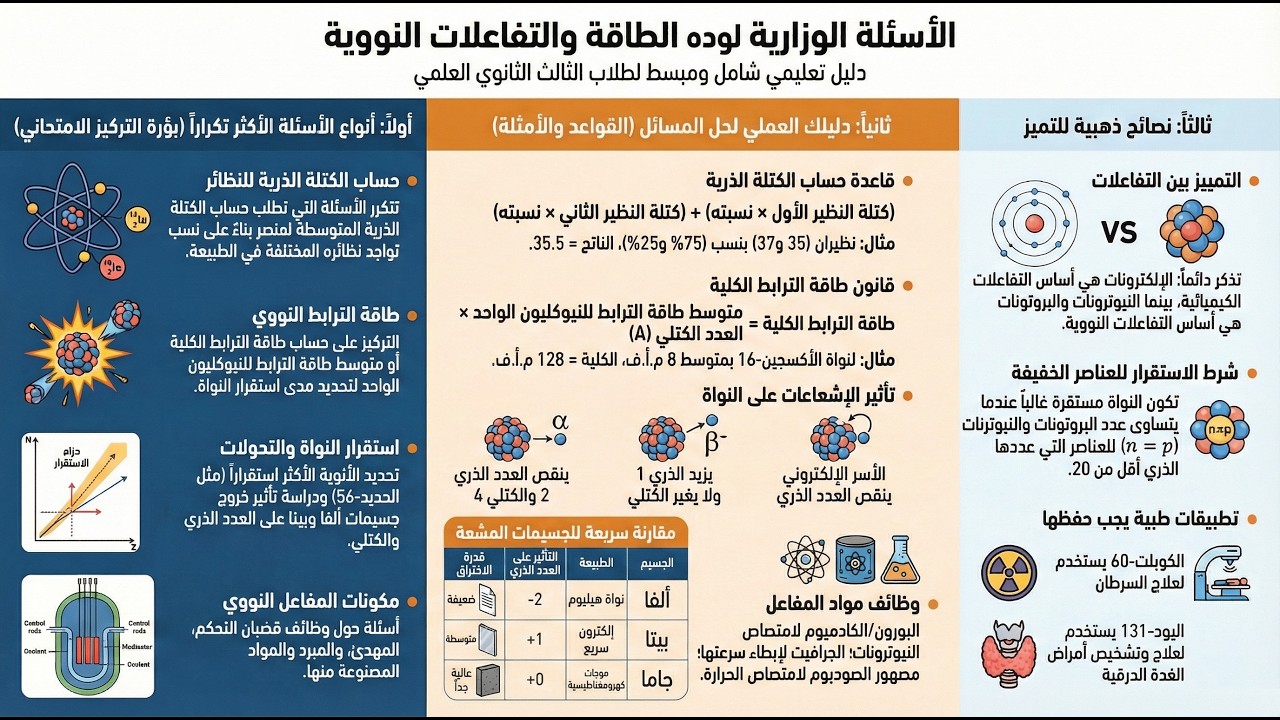 كيمياء الثالث الثانوي علمي الاسئلة الوزارية الوحدة الرابعة الطاقة والتفاعلات النووية