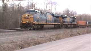 CSX East Bound Stack & West bound Amtrak Train Weedsport, NY 3/29/13 vid 3 of 3