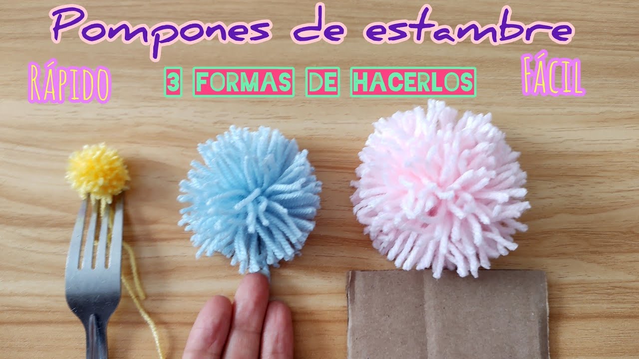 pompones de estambre como hacer pompones con tenedor mano y cartón ...