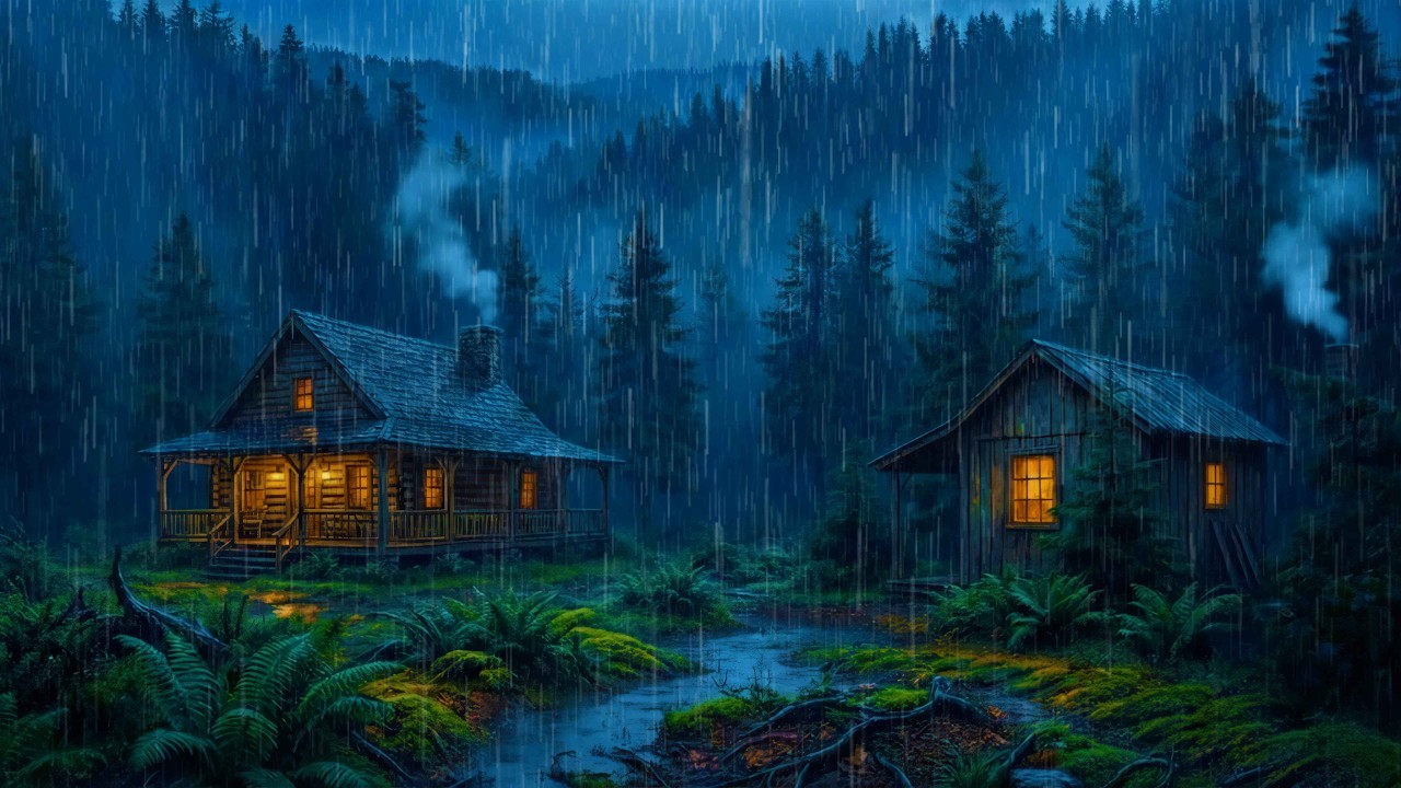 Heavy Rain on a Wooden Cabin Roof | ASMR Sleep Sounds