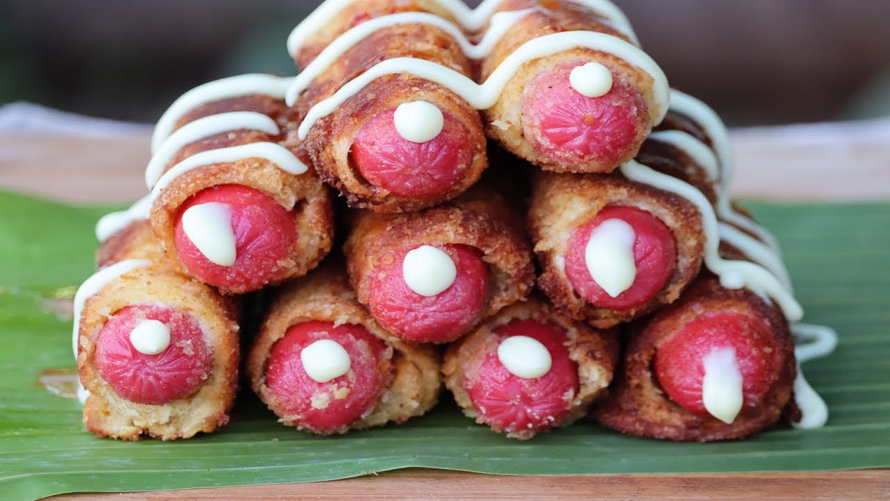 HOTDOG BREAD ROLL!! Cooking skill Sausage Roll Is so delicious In Village at Rural Area