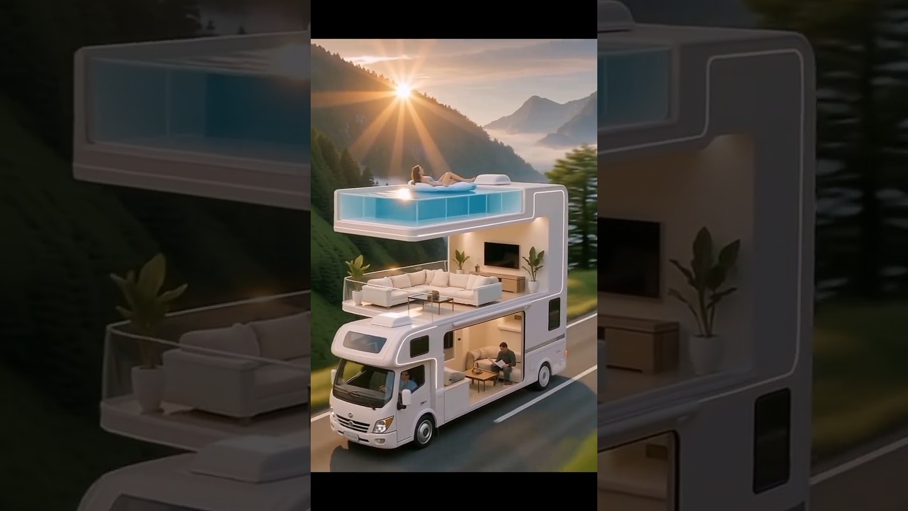 A Surreal Pastel White Three-story Luxury RV 