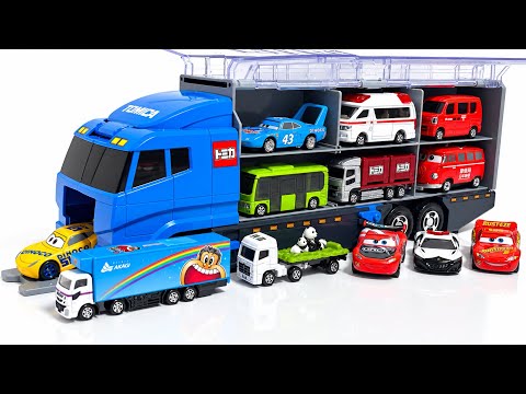 トミカ★おかたづけコンボイ✨ミニカー大量収納！緊急ドライビングテスト！Tomica Mini Cars Loaded in Convoy Truck Driving Challenge🚌🏎️🚎🚕