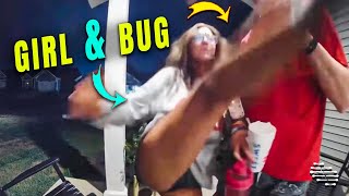 Girl Knock Bug over as Boyfriend Stands Heistant
