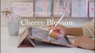 Studio Vlog | Making Cherry Blossom Theme Postcards |  Silent Vlog screenshot 4