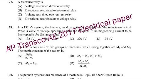 AP Transco 2017 AE Electrical Paper|Electrical Engineering Objective Questions