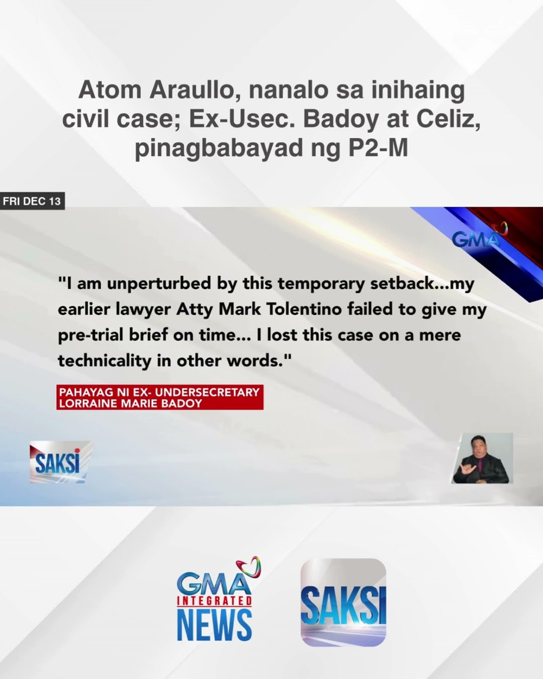 Atom Araullo, nanalo sa inihaing civil case; Ex-Usec. Badoy at Celiz, pinagbabayad ng P2-M | Saksi