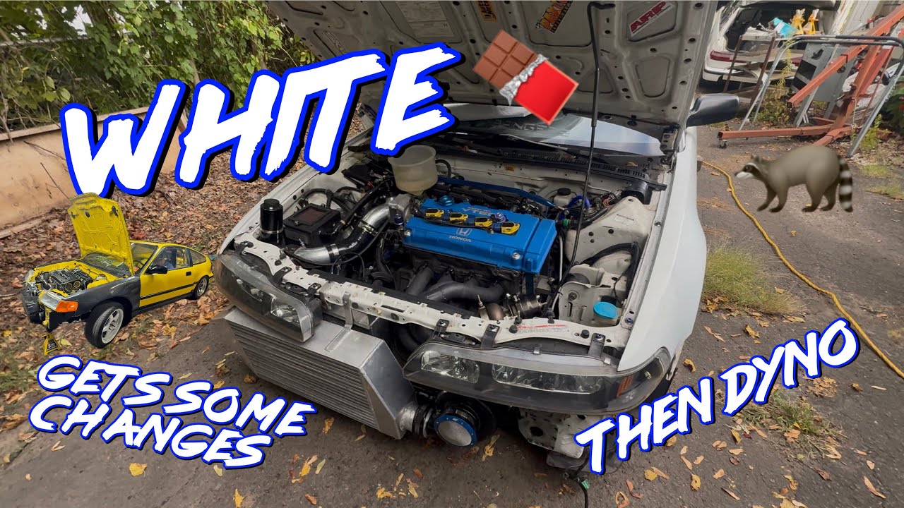 White chocolate gets some changes before Dyno!!! 500hp turbo Da9 - YouTube
