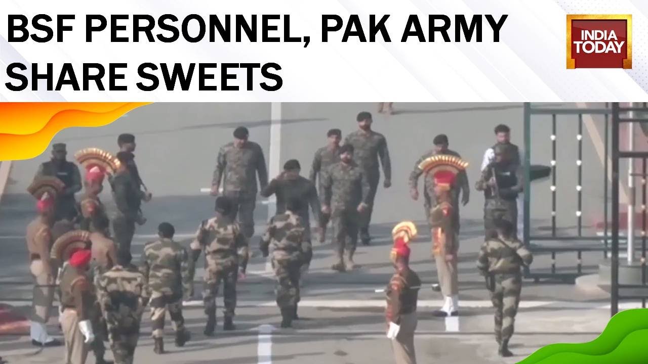 Watch BSF Pakistan Army Exchange Sweets At Attari Wagah Border On 74th Republic Day