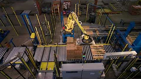 Robotic Case Palletizing System with Dual Lane Infeed, EXPA Stretch Wrapper and  Dual Load Stacker