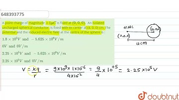 A point charge of magnitude +1 mu C is fixed at (0,0,0). An isolated uncharged spherical conduct...