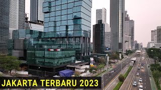 Video Drone Kota Jakarta Pagi Hari 2023 diantara Gedung Pencakar Langit