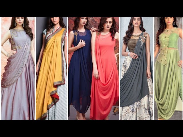 Beautiful & Unique Long Gown With Attached Dupatta Designs/Long Dresses  With Attached Dupatta Ideas. - YouTube