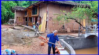 Young couple renovating old moldy wooden house in countryside | part 2 garden construction