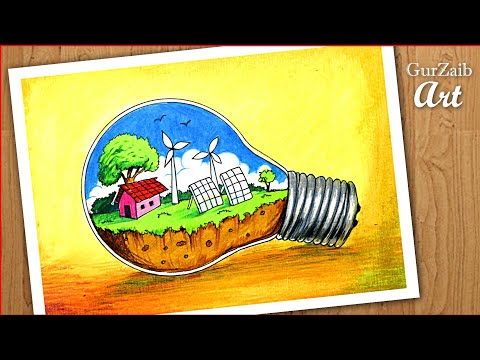 Save energy save earth drawing || poster chart making for competition || oil pastels and pencils