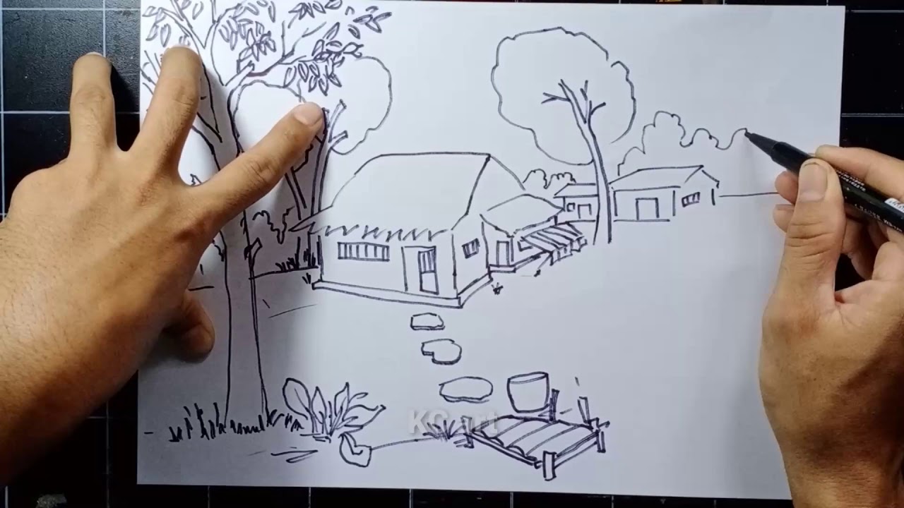 Hướng dẫn vẽ tranh phong cảnh đơn giản | vẽ 4 phác thảo bút chì | KC art