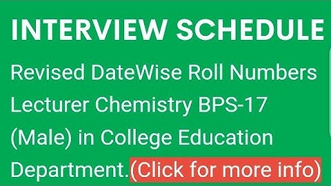 SPSC Revised Date wise Roll No. Interview Schedule For Lecturer Chemistry BPS 17 M Region KHI #spsc