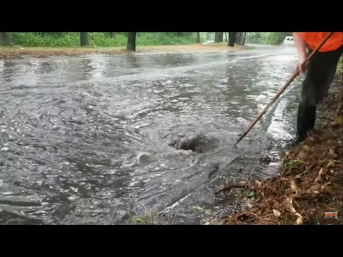 Draining Massive Flood By Unclogging Drains, Big Whirlpools