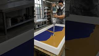 Satisfying Deep Blue &amp; Gold Epoxy Resin Pour! ✨ #shorts