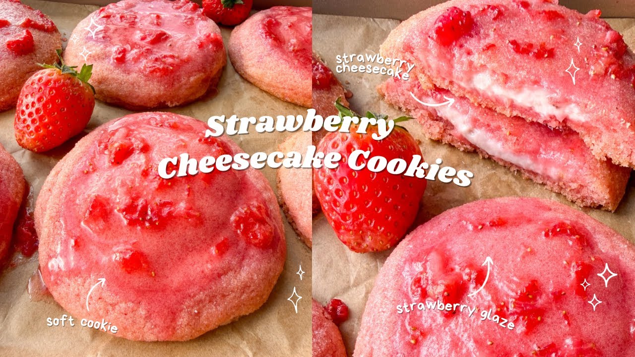 Strawberry Cheesecake Cookies 🍓 bake with me 
