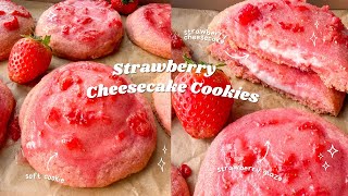 Strawberry Cheesecake Cookies 🍓 bake with me 